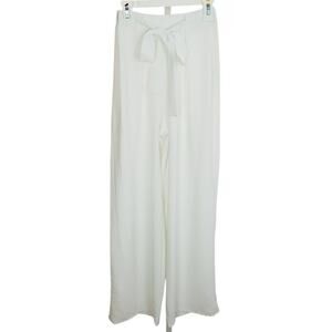 Zara White Flowy Wide Leg Tie Waist Pants Small